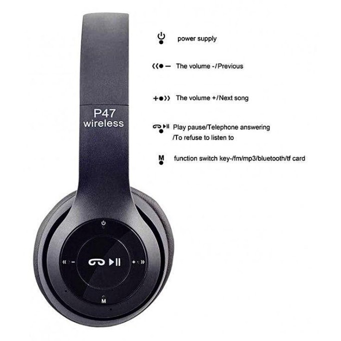 Wireless Stereo Headphones, Black - Headset For Gaming And Entertainment Purpose